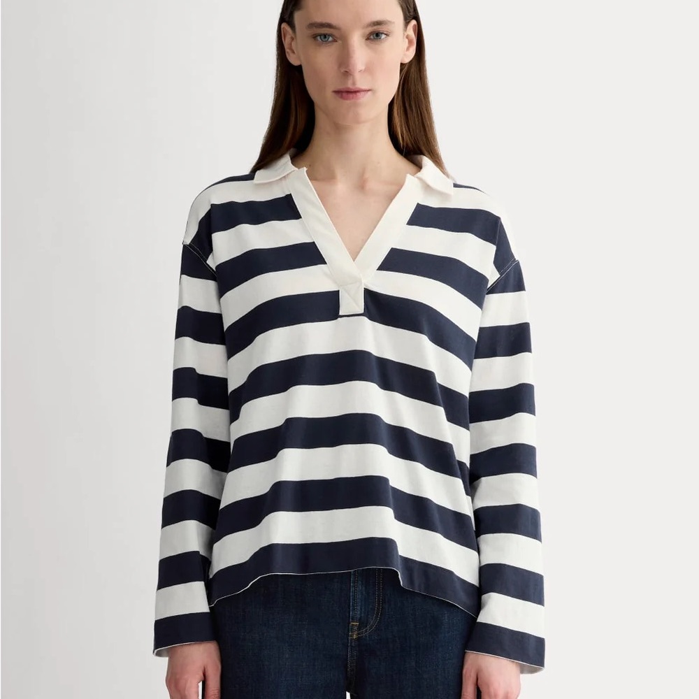 Everlane THE MARINER RUGBY TOP size XS. Navy stripe
